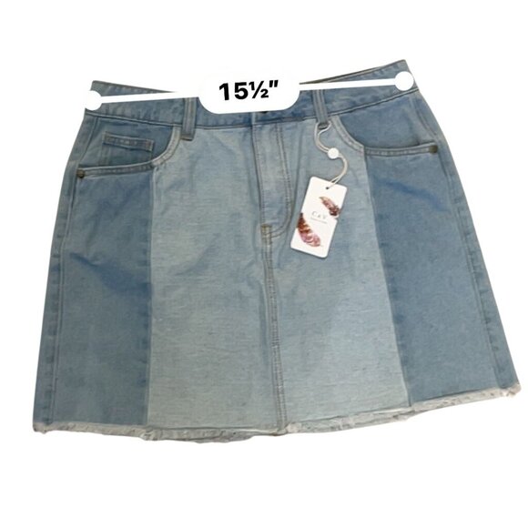 CHELSEA VIOLET Patchwork Denim Mini Skirt cotton sz 27 retro 70s boho - Picture 2 of 7